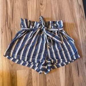 Rewash Blue and White Striped High Waist Shorts